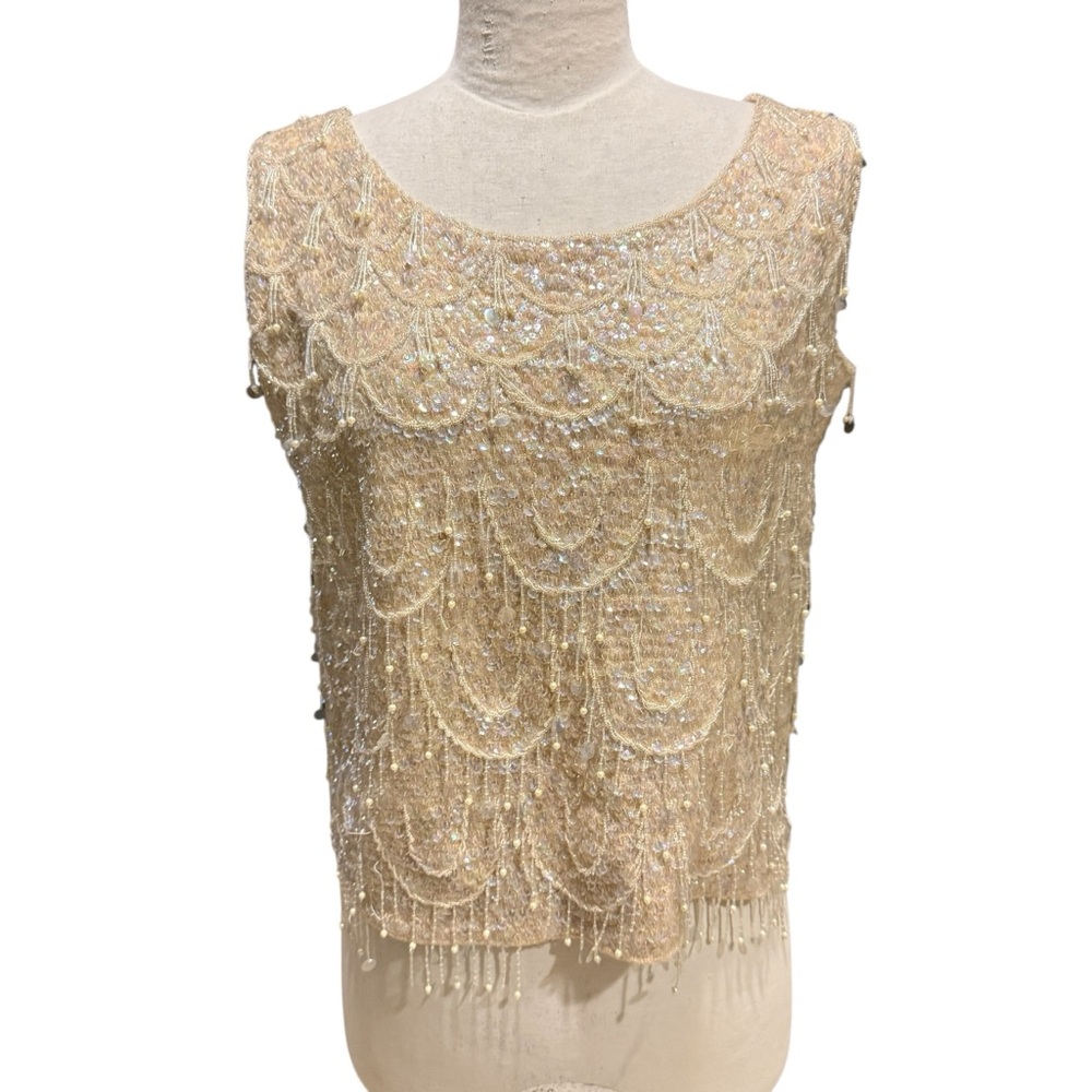 Vintage Beaded Sequence Top Sleeveless Lined Excellent Pre-Owned Condition